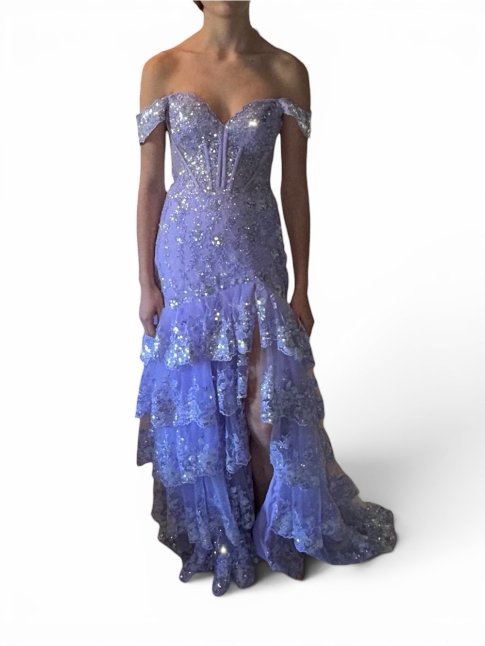 Sherri Hill Lilac Lace Tiered Prom Dress Size 00 Formal Evening Gown